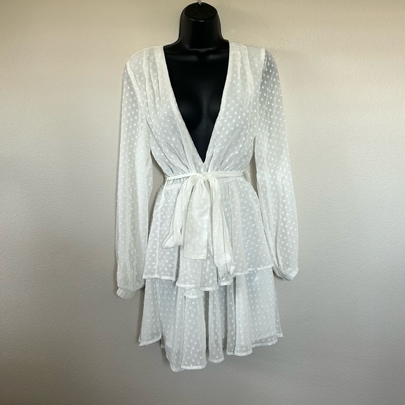 Lioness Legendary Lovers White Swiss Dot Long Sleeve
Deep V Tie Waist Dress - Picture 6 of 16